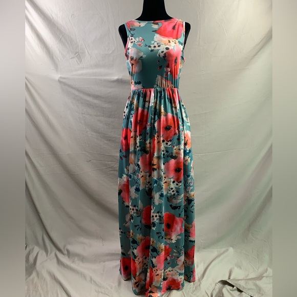 Blue Boho Floral Print Hidden Pocket Dress - Picture 6 of 8